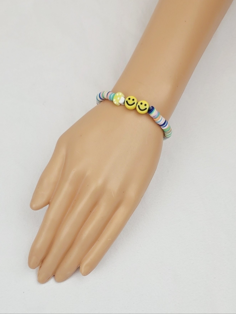 Handmade Clay Bead Multi Color Smiley Face Bracelet